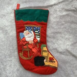 Sleeping Santa Christmas Stocking  Fireplace Holiday Decor